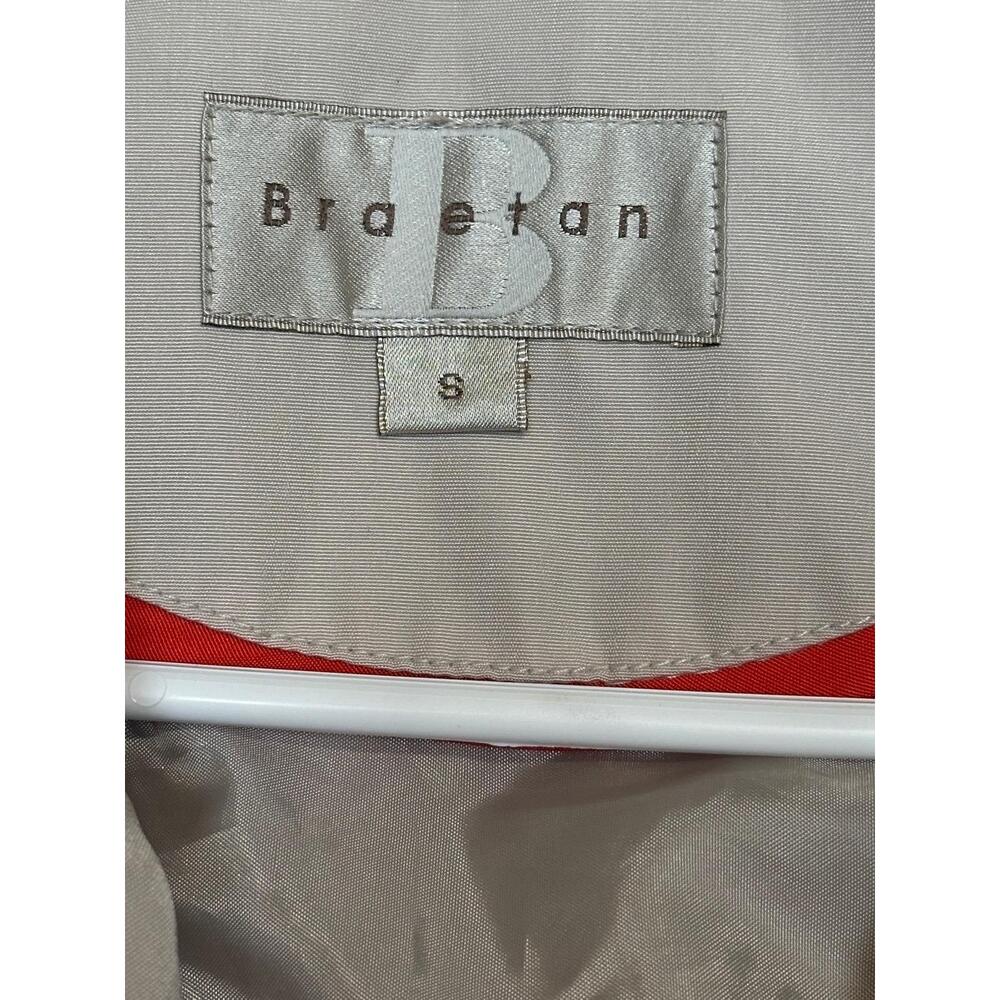 Braetan Gray Trench Coat Red Trim Belted Double Breasted Women’s Small - Picture 14 of 15